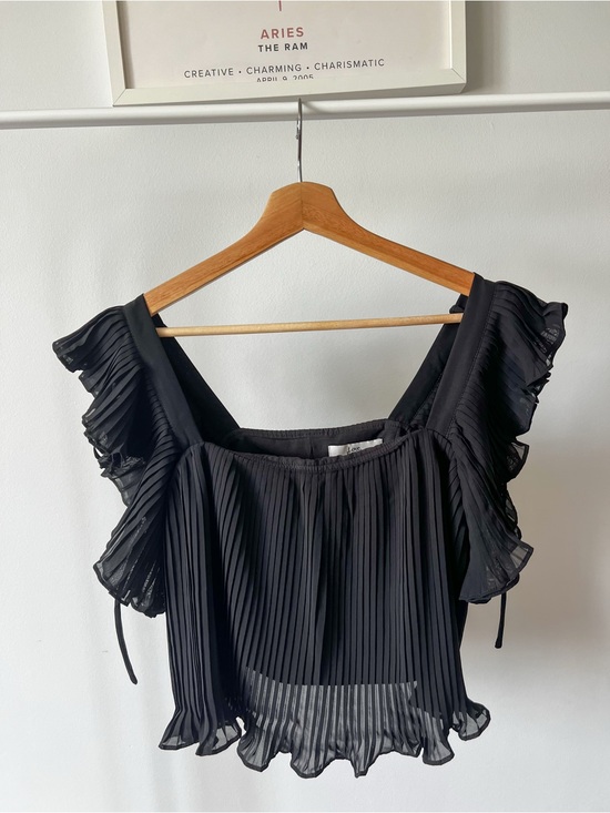 Love Bonito Tops - Love Bonito Black Pleated Ruffle Sleeve Women's Top